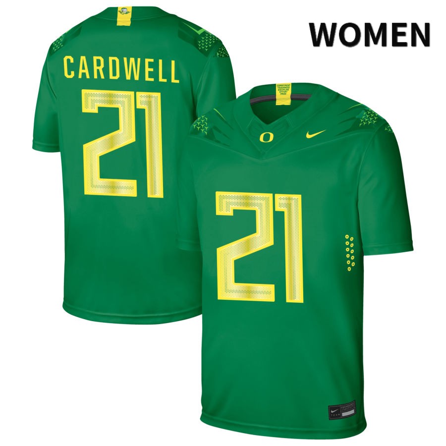 Oregon Ducks Women's #21 Byron Cardwell Football College Authentic Green NIL 2022 Nike Jersey JRL33O2R
